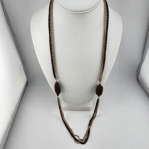 Vintage Mixed Chain Carved‎ Wood Bead Necklace